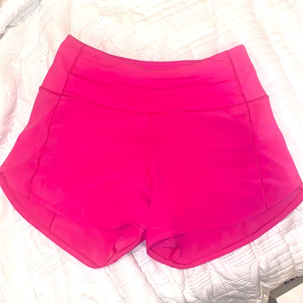 lululemon sonic pink high waisted speed up shorts